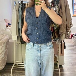 Vintage 90s blue wool cable knit sweater vest
